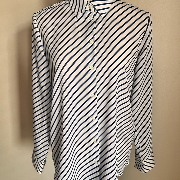 Banana Republic Tops - Long -sleeved navy blue striped formal blouse